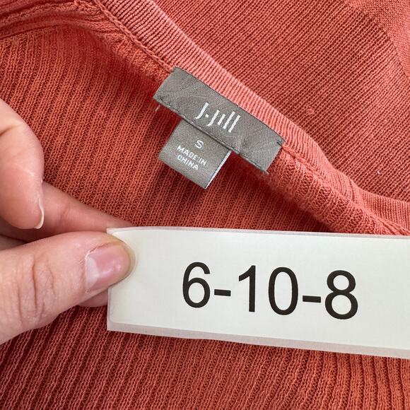 J.Jill Cardigan Women Small Orange Ribbed Knit Belle Sleeve Boho Preppy Silk - Picture 3 of 7